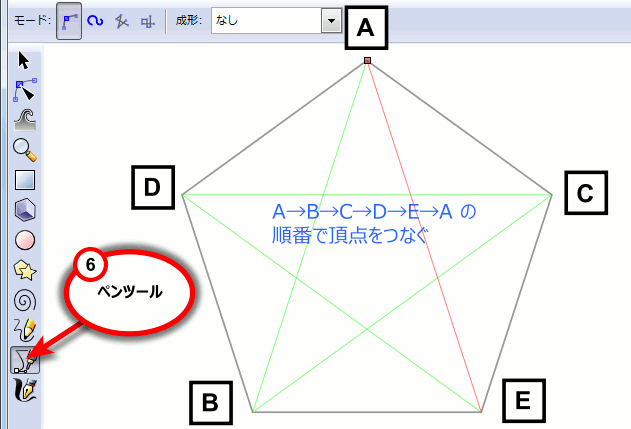 正五角形の頂点をつなぐ