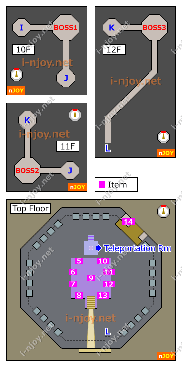 Tower of Temptation (10F / 11F / 12F / Top Floor) map