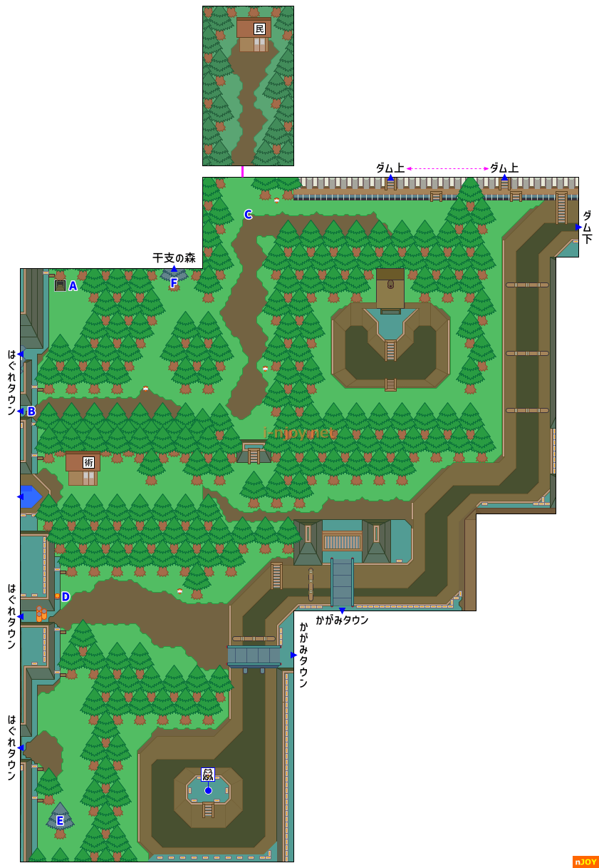 『がんばれゴエモン3 獅子重禄兵衛のからくり卍固め』 東の森（ダム破壊前） マップ