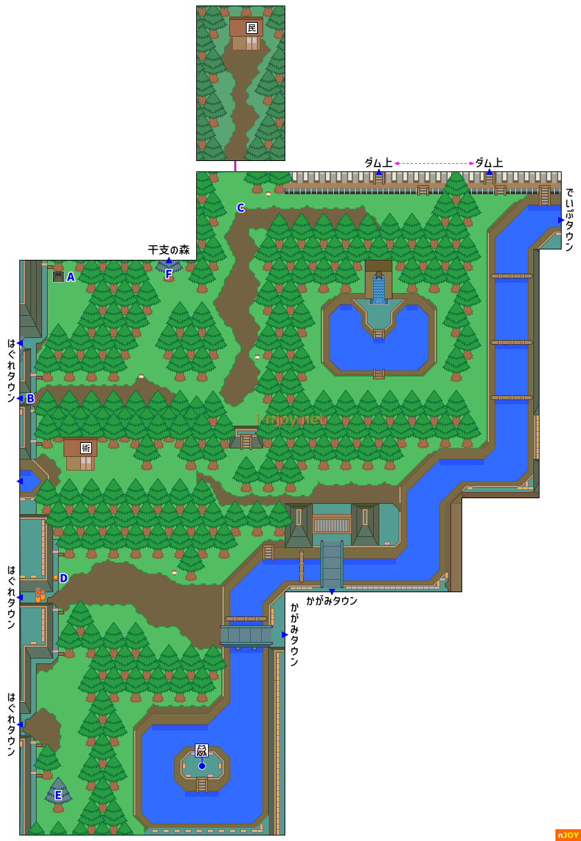 『がんばれゴエモン3 獅子重禄兵衛のからくり卍固め』 東の森（ダム破壊後） マップ