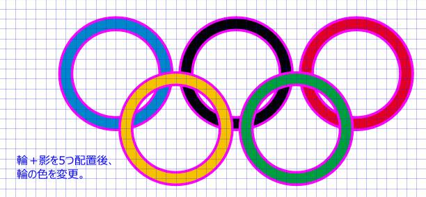 オリンピックマークの描き方 輪の配置